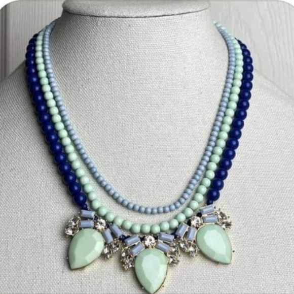 Charming Charlie Multi Strand Blues & Greens Beaded Necklace with rhinestones - Picture 1 of 6